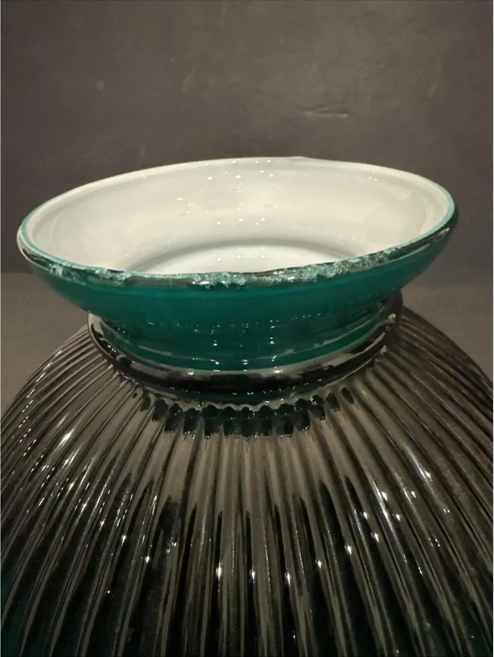 Vintage Green Glass Ribbed Hurricane Oil Desk Lamp Shade 6 7/8” Fitter